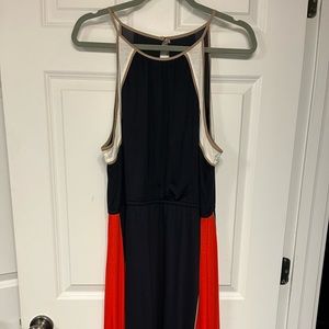 Long navy and orange maxi dress